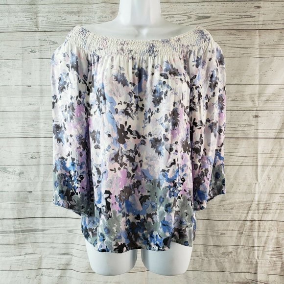 Lovestitch Womens Top Sz Small Purple Blue Floral 3/4 Sleeve - Picture 1 of 6